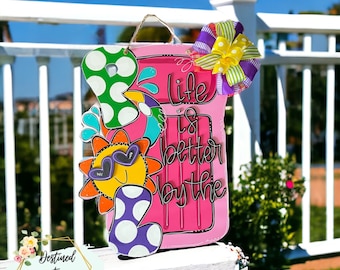 Hand Painted Pool Sign: Summer Door Hanger, Beach Decor