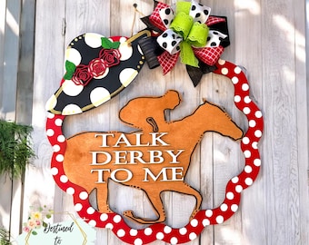 Letrero decorativo para puerta "Háblame del Derby", letrero de carreras de caballos del Derby de Kentucky.