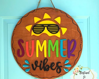 Summer Vibes Door Hanger, Summer Decor, Front Door Sign, Pool Sign, Patio Door Hanger, Front Porch Decor
