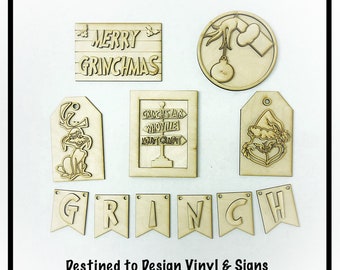 Unfinished Grinch Inspired Tier Tray Green Monster Mini Signs