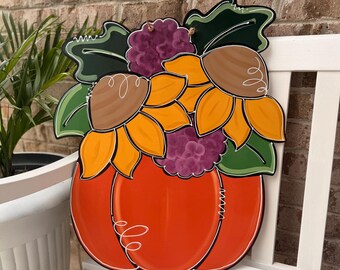 Fall Pumpkin Door Hanger Floral Porch Decor