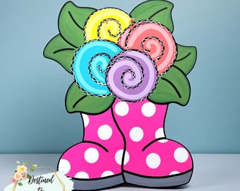 Letrero floral para colgar en la puerta con botas de lluvia de primavera