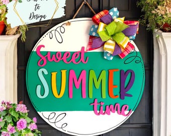 Summer Door Hanger, Sweet Summertime, Pool Sign, Bright Wreath