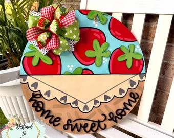 Colgante de puerta con fresas, decoración veraniega con fresas