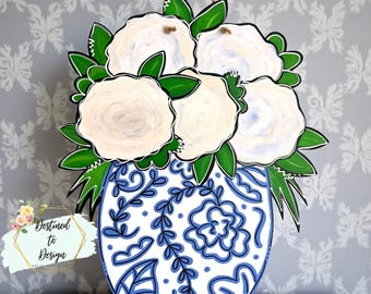 Jarrón de flores con colgador de puerta estilo chinoiserie, decoración costera