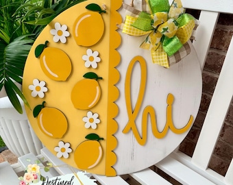 Letrero de verano para colgar en la puerta con diseño de limón