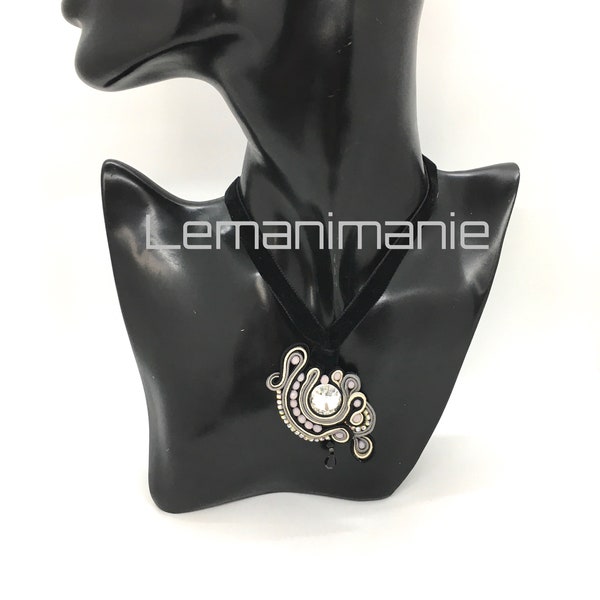 Colgante soutache negro y gris/colgante soutache gris y negro