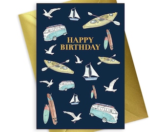 Birthday Card / Greeting Card / Card for Him / Card for Her / Birthday Card for Him / Birthday Card for Her / Beach / Seaside / Surfing
