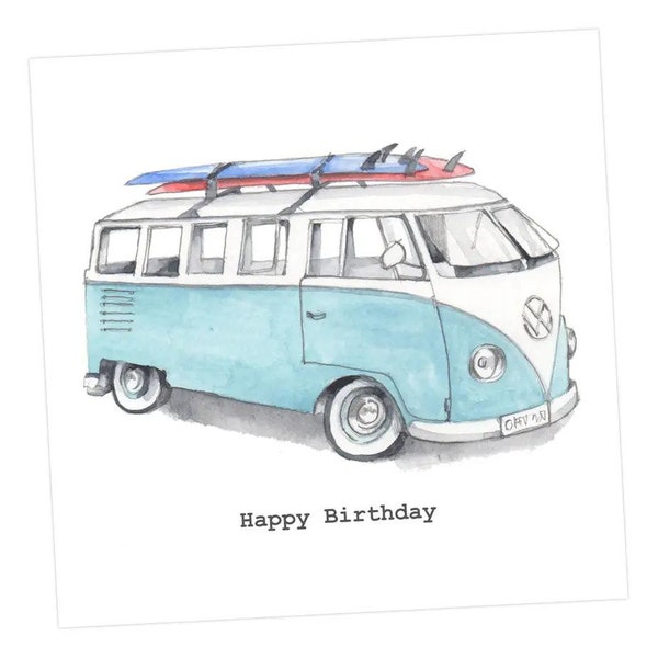 Birthday Card / Card for Him / Card for Her / Beach Card / Birthday Card / Camper Van Card / vw Card / VW Camper / Camper Van Birthday Card