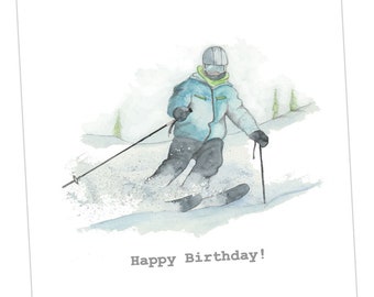 Greeting Card / Card for Him / Card for Her / Ski Birthday Card / Winter Sport Card / Skiing / Skiing Card / Card for Skier / Sport Card