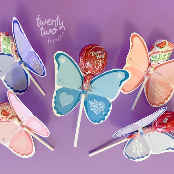 Printable Butterfly Lollipop Holder, Butterfly Valentine For Kids, Lollipop Valentine