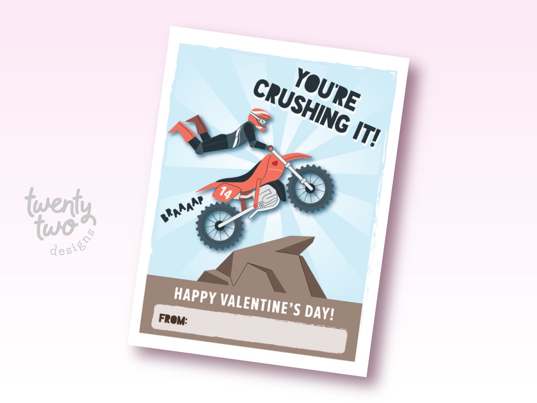 Printable Dirt Bike Valentine for Kids, Crushing It Dirt Bike Valentine