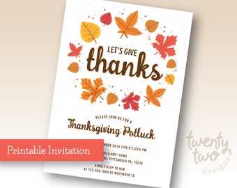 Let's Give Thanks Thanksgiving Dinner Invitation, Printable Friendsgiving Invitation, Fall Harvest Dinner Party