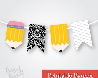 Back to School Printable Banner, Pencil & Notebook Banner