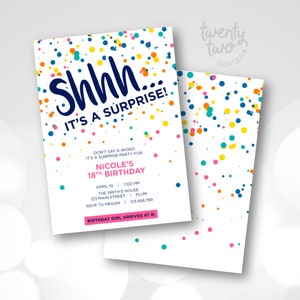 Confetti Surprise Party Invitation, Surprise Birthday Party Invitation, Printable Party Invitation