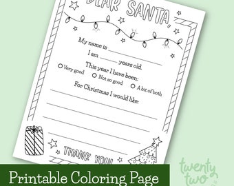 Dear Santa Activity Page, Christmas Coloring Page, Christmas Wishlist Coloring Page