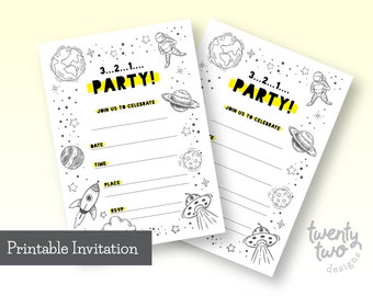 Outer Space fill in the blank party invitations, Printable birthday party invitations, Blank Invitations