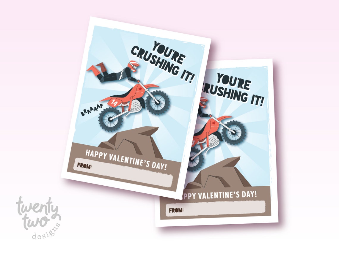 Printable Dirt Bike Valentine for Kids Crushing It Dirt Bike - Etsy