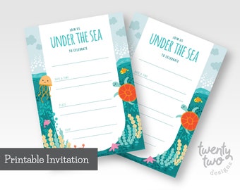 Under the Sea Birthday Invitation, Fill in the Blank Invitations, Ocean Printable Party Invitations, Blank Invitations