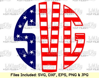 Stars stripes monogram font svg alphabet letter fonts svg fourth 4th of july patriotic svg files for Cricut Silhouette design Dxf cut file