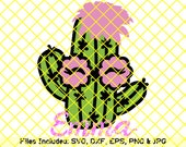 Cactus svg with flower cactus clipart png print succulent fiesta monogram svg files for cricut silhouette birthday girl design dxf cut file