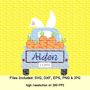 Camion Pâques svg lapin svg oreilles garçons filles pâques nom carotte lapin svg tracteur monogramme fichiers pour cricut silhouette chemise htv dxf couper fichier