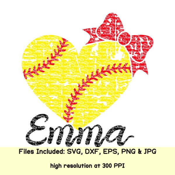 Distressed softball svg heart mom svg love softball svg coach laces bow monogram svg files for Cricut Silhouette shirts decal dxf cut file