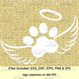Alas de ángel svg huella de pata de bebé svg huella de pata de perro svg amante de los gatos dama mamá memorial archivos svg para cricut silueta calcomanía de coche archivo de corte dxf