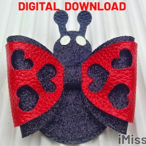 Ladybugs bow template, ladybird lady beetle hair bow svg, cute hair clip hairbow cricut cut file San Valentino giorno digitale download pattern PDF