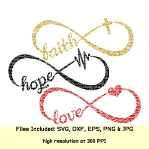 Fe, esperanza, amor, símbolo de infinito, svg, signos de matrimonio, monograma de corazón, svg, señor y señora, svg, archivos de corte de aniversario de bodas para cricut bunfle dxf
