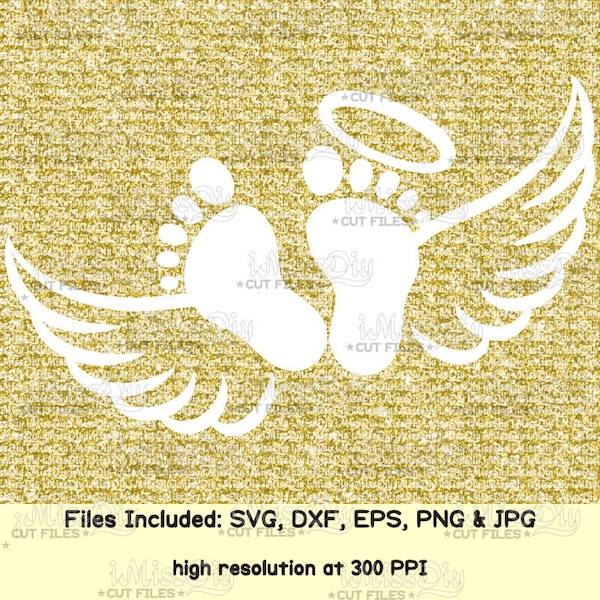 Baby angel wings svg files for Cricut Silhouette feet footprint shower svg mom life dad sign shirt car vinyl decals clipart Dxf svg cut file