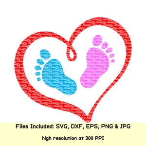 Baby Füße svg Fußabdrücke svg Dusche Herz blau rosa Mädchen Jungen svg Geschlecht offenbaren Dateien für Cricut Silhouette Abziehbild Clipart Design Dxf Schnitt Datei