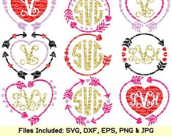 Valentine svg love svg arrow svg heart circle monogram svg valentines day svg marriage svg files for cricut silhouette designs dxf cut file