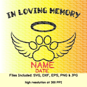 En memoria amorosa svg perro gato mascota svg alas de ángel svg huella de pata svg huella de pata memorial archivos svg para cricut silueta calcomanía de coche archivo de corte dxf