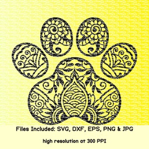Mamma cane svg Mandala gatto cane Zampa impronta svg Zentangle amante impronta zampa boho file svg per cricut silhouette maglietta decalcomania clipart design file di taglio