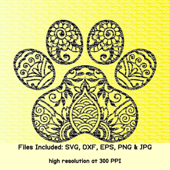 Mandala Cat Dog Paw Print Svg Zentangle Pawprint Lover Boho Etsy