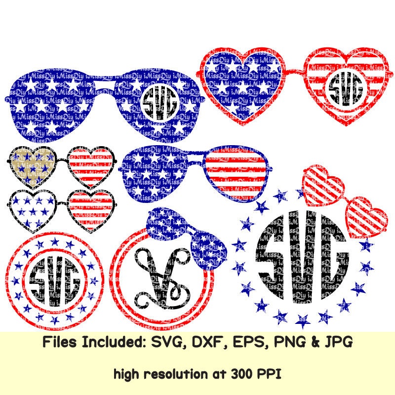 Download Us American flag sunglasses svg monogram frame DXF cut ...