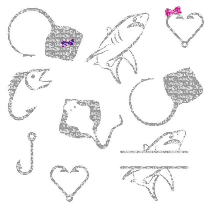 Gone Fishing svg fish svg hook svg heart monogram frames ...