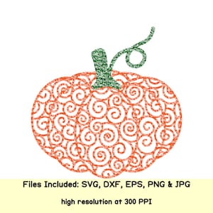 秋 SVG、カボチャ SVG、ハロウィン SVG、感謝祭 SVG、花柄の渦巻き、パンプキンスパイス、華やかな SVG ファイル、クリカット用シルエット クリップアート DXF カット ファイル