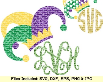 Mardi Gras svg Jester Hat svg monogram svg crown shirt mask women svg Fat Tuesday svg bundle files for cricut silhouette design dxf cut file