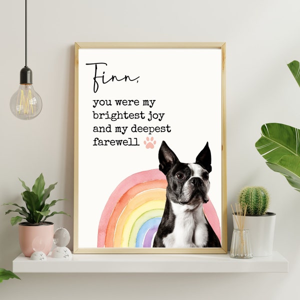 Personalized Dog Memorial Decor Gift - Pet Sympathy Gift - Rainbow Bridge Dog Portrait From Photo - Boston Terrier