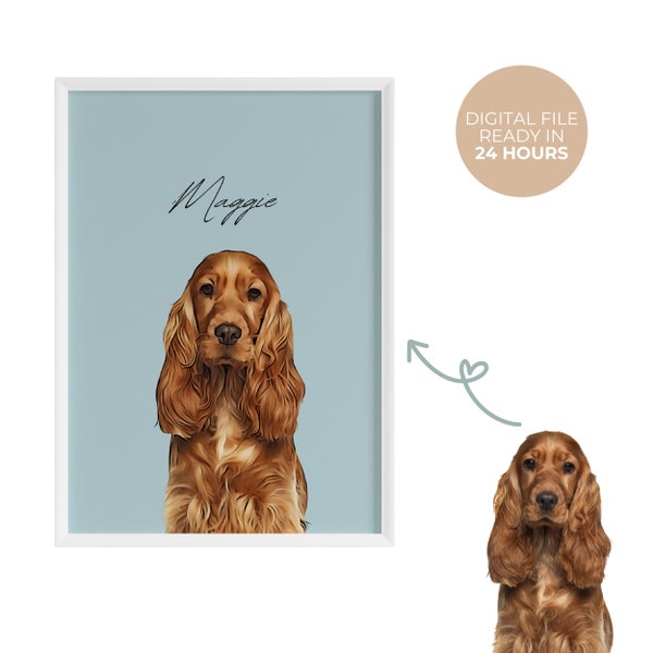 Custom English Cocker Spaniel Dog Portrait From Photo - Dachshund Mom Gift - Spaniel Digital Download - Pet Loss Gift - Sympathy Gift