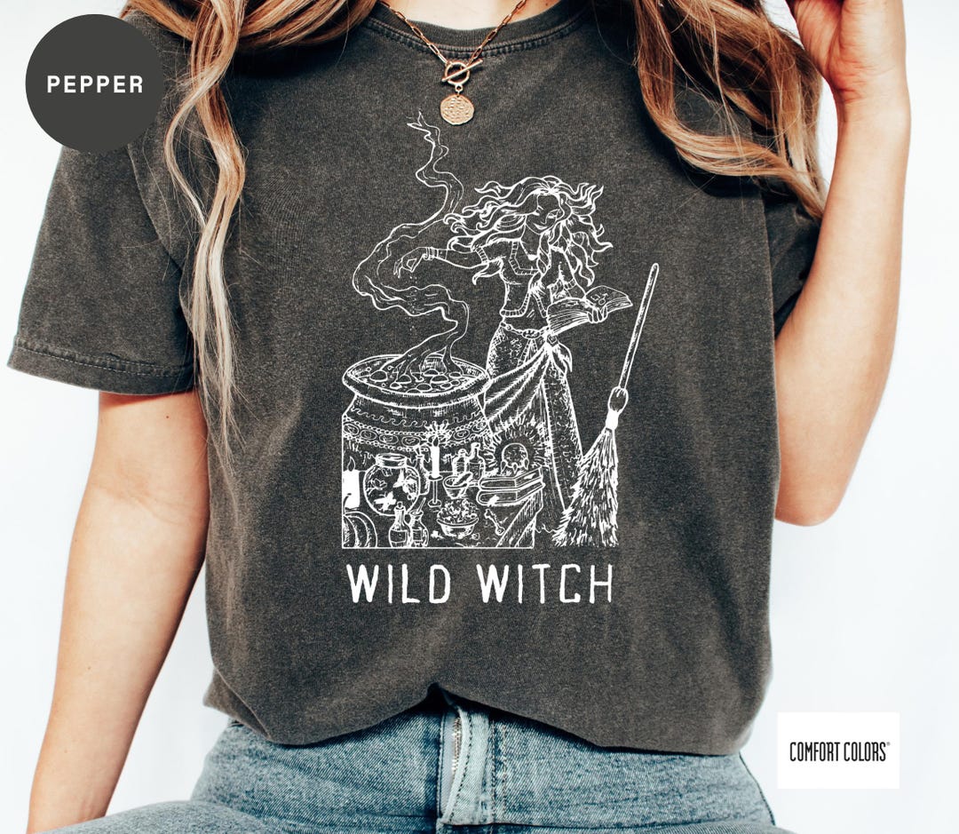 Comfort Colors® Wild Witch Shirt: Vintage Witch Halloween Tee for Women ...