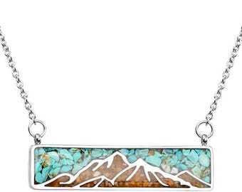 Mountain Turquoise Necklace – Handmade Nature-Inspired Jewelry, Alpine Landscape Pendant, Outdoor Lover Gift