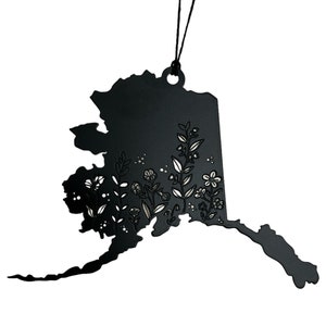 Alaska Christmas Ornament: Floral State Map, Powder Coated Metal