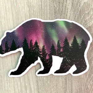 Bear with Northern Lights Alaska Vinyl Sticker