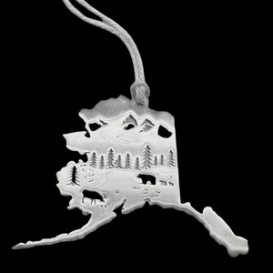 Kerstornament Alaska: gepoedercoat metaal Alaska State-ontwerp
