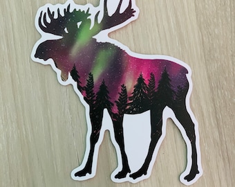Moose with Northern Lights Alaska Vinyl Sticker