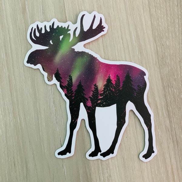 Moose with Northern Lights Alaska Vinyl Sticker