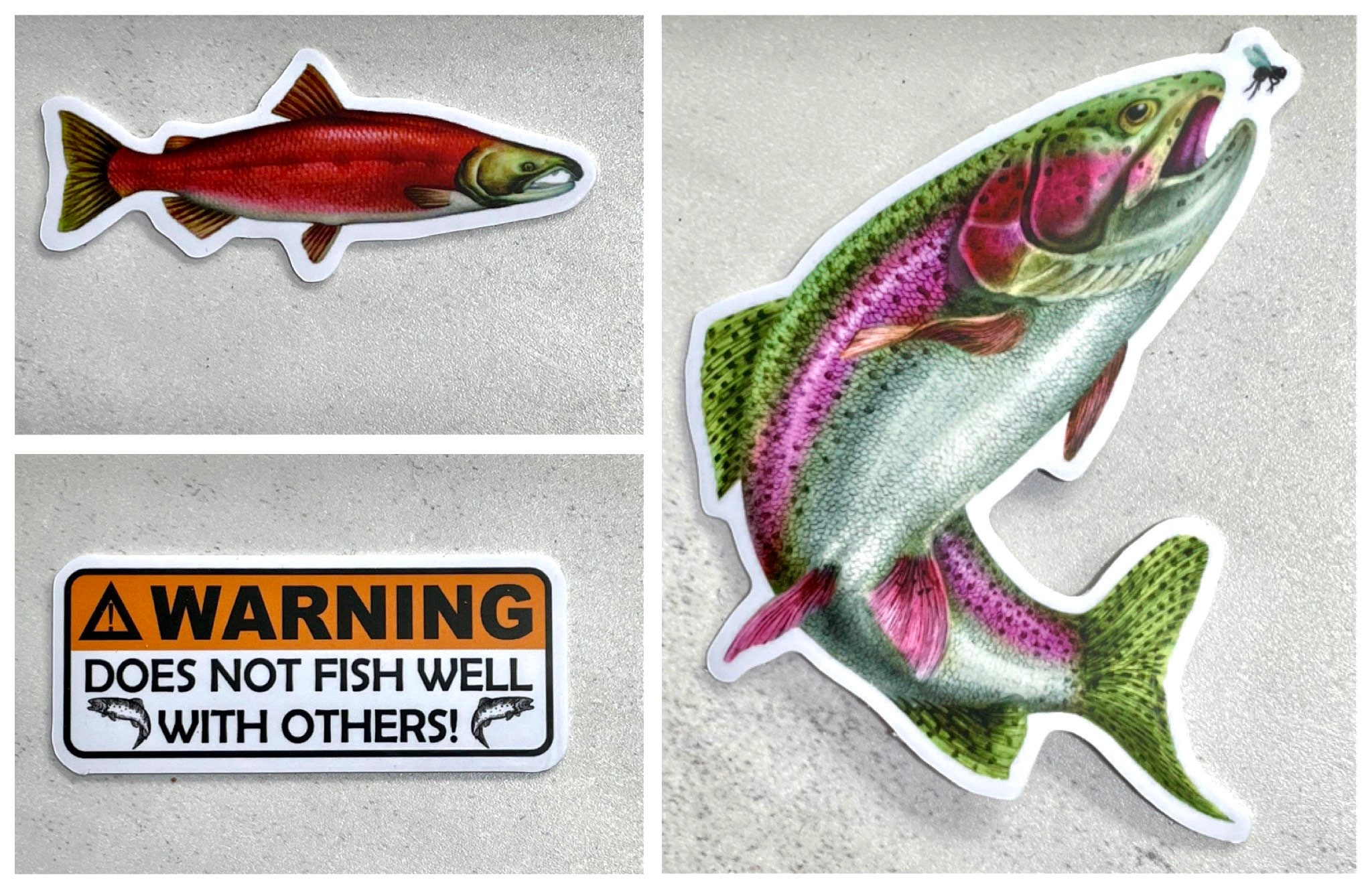 Rainbow Trout  Salmon  Doesn\u2019t fish well with others Alaska Tout Vinyl Sticker